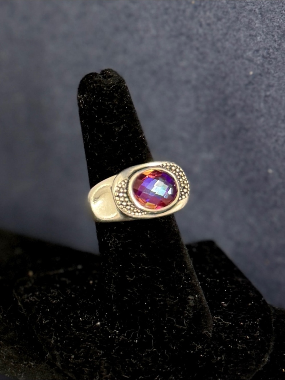 MICHAEL DAWKINS Sterling Silver Faceted Pink Topaz Popcorn Pebble Ring; SZ 6.75